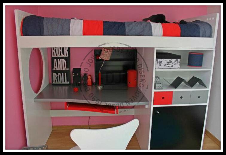 Cama alta con escritorio y mueble de guardado - Diseño Joven